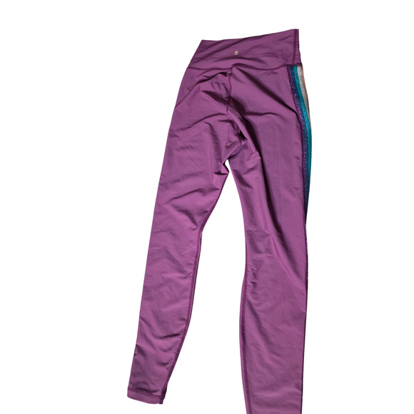 Athleta Set Small Bra Leggings Purple Rainbow Stripe Glitter Trim Matching Activ - Picture 7 of 12